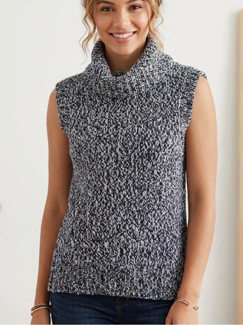 MICHAEL Michael Kors vest Women s Black White Marled Short Sleeve Turtleneck